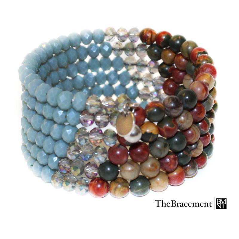 Fünfschicht Memory Wire Wrap Armband - Cadet Blau Facettierte Glasperlen, Schillernde Glasperlen 6 Mm Natürliche Picassostein Perlen Fünfschicht Memory Wire Wrap Armband - Cadet Blau Facettierte Glasperlen, Schillernde Glasperlen 6 Mm Natürliche Picassostein Perlen von TheBracement