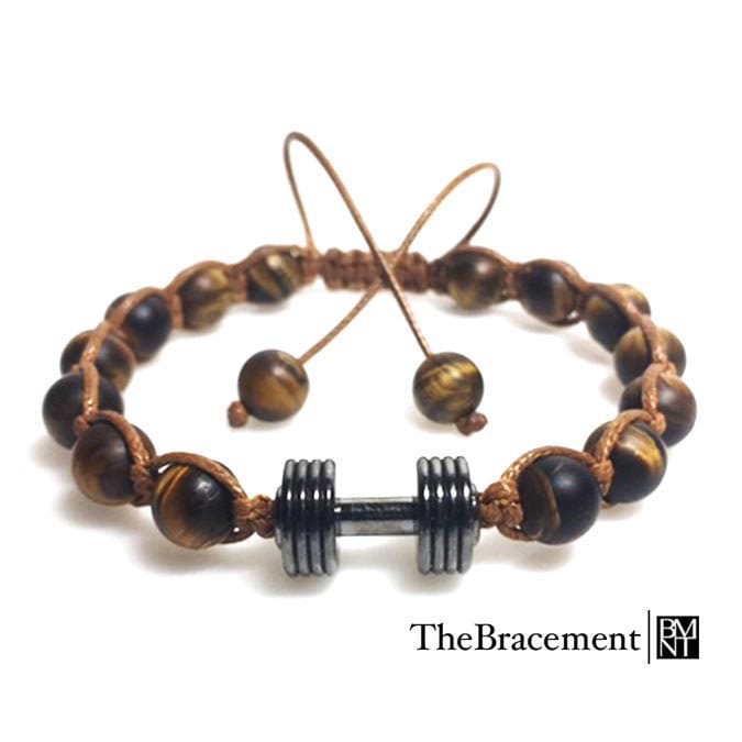 Handgefertigte Hantel Makramee Verstellbare Perlen Armband - 8 Mm Runde Frosted Tigerauge Edelsteine Gunmetal Legierung Anhänger Handgefertigte Hantel Makramee Verstellbare Perlen Armband - 8 Mm Runde Frosted Tigerauge Edelsteine Gunmetal Legierung Anhänger von TheBracement