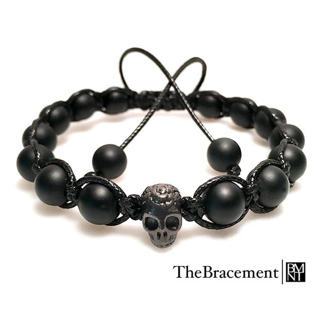 Handgefertigte Schädel Makramee Verstellbare Perlen Armband - 8 Mm Runde Gefrostete Schwarze Natürliche Achat Edelsteine Gunmetall Anhänger Handgefertigte Schädel Makramee Verstellbare Perlen Armband - 8 Mm Runde Gefrostete Schwarze Natürliche Achat Edelsteine Gunmetall Anhänger von TheBracement