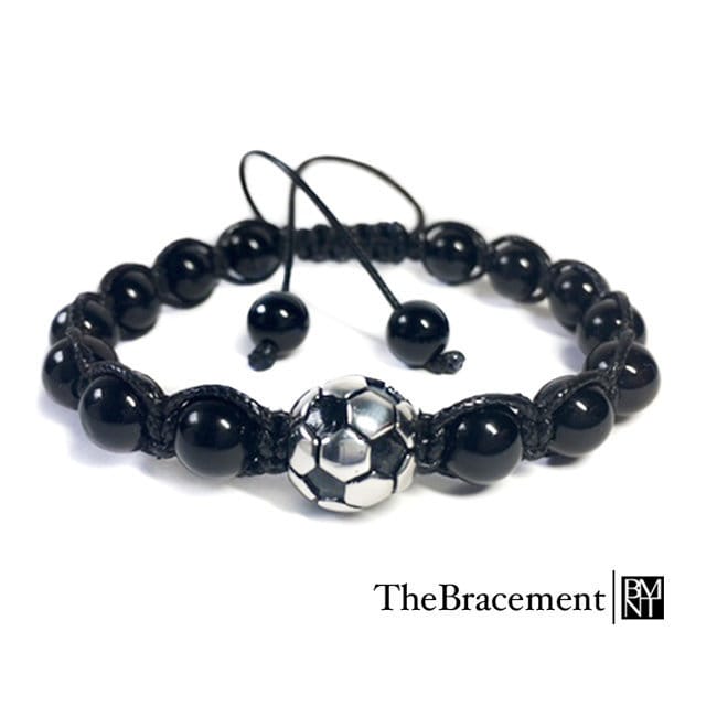 Handgefertigtes Fußball-Makramee-Verstellbares Perlenarmband - 8 Mm Runde Glänzende Onyx-Edelsteine 304 Edelstahl-Silber-Fußball-Charm Handgefertigtes Fußball-Makramee-Verstellbares Perlenarmband - 8 Mm Runde Glänzende Onyx-Edelsteine 304 Edelstahl-Silber-Fußball-Charm von TheBracement