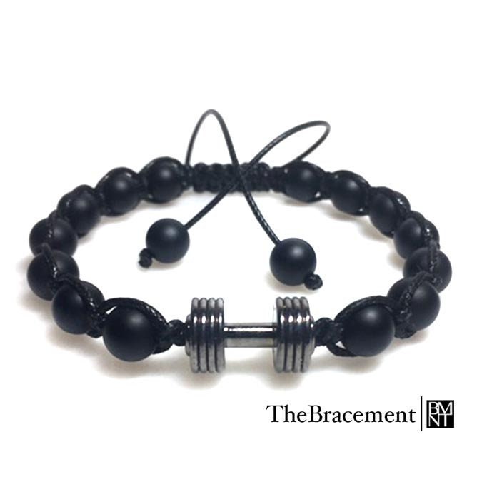 Handgefertigtes Hantel Makramee Verstellbares Perlenarmband - 8 Mm Runde Mattierte Schwarze Achat Edelsteine Gunmetal Legierung Anhänger Handgefertigtes Hantel Makramee Verstellbares Perlenarmband - 8 Mm Runde Mattierte Schwarze Achat Edelsteine Gunmetal Legierung Anhänger von TheBracement