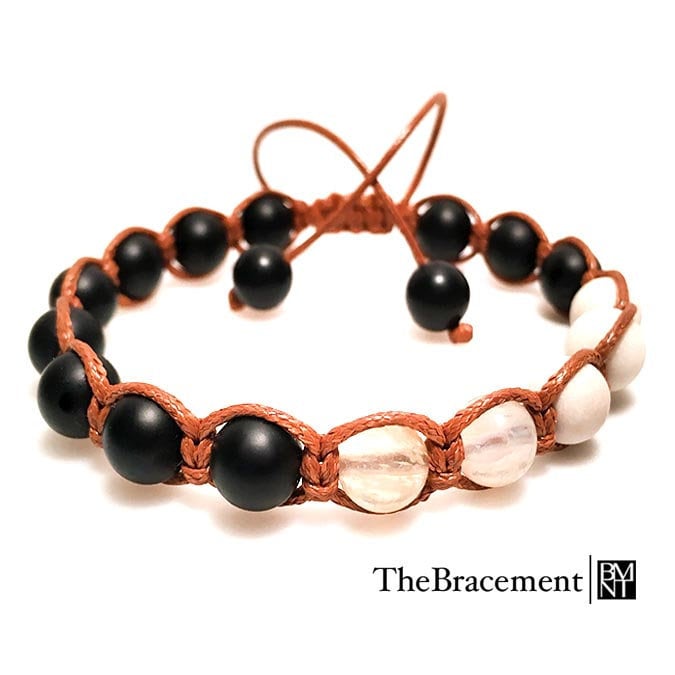 Handgefertigtes Makramee-Verstellbares Perlenarmband - 8 Mm Runder, Mattschwarzer, Natürlicher Achat, Hellgelber Kirschquarz, Gefrostete Handgefertigtes Makramee-Verstellbares Perlenarmband - 8 Mm Runder, Mattschwarzer, Natürlicher Achat, Hellgelber Kirschquarz, Gefrostete von TheBracement