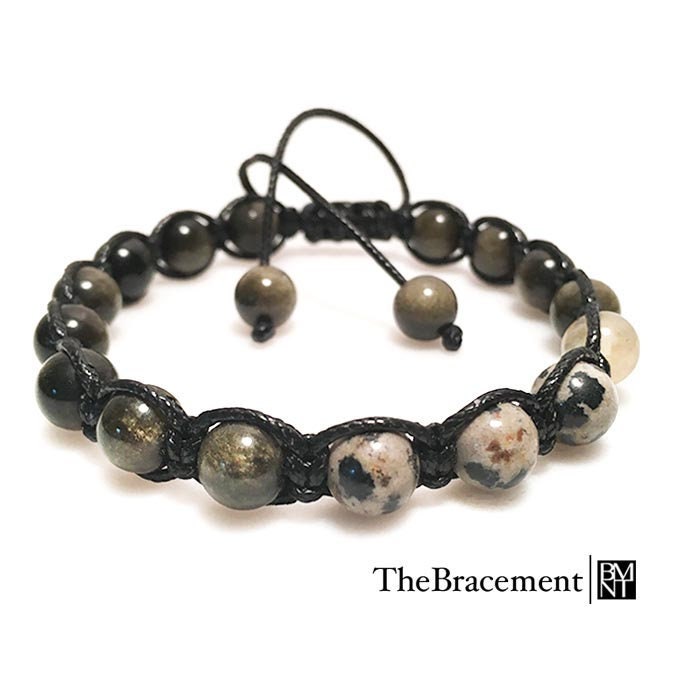 Handgefertigtes Makramee-Verstellbares Perlenarmband - 8 Mm Runder Natürlicher Goldglanz-Obsidian, Dalmatiner-Jaspis, Gelbquarz-Edelsteinen Handgefertigtes Makramee-Verstellbares Perlenarmband - 8 Mm Runder Natürlicher Goldglanz-Obsidian, Dalmatiner-Jaspis, Gelbquarz-Edelsteinen von TheBracement