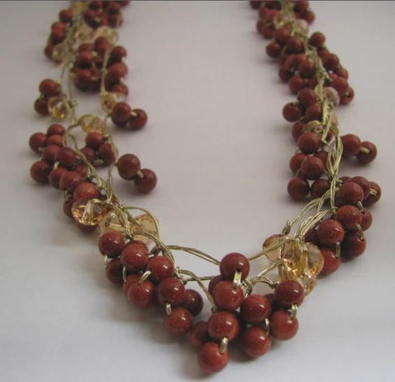Handgefertigte Faux Goldstone Lange Halskette - Brauner Edelstein & Gold Funkelndem Glasstein Auf Leinen Anhänger Handgefertigte Faux Goldstone Lange Halskette - Brauner Edelstein & Gold Funkelndem Glasstein Auf Leinen Anhänger von TheBreadSpread