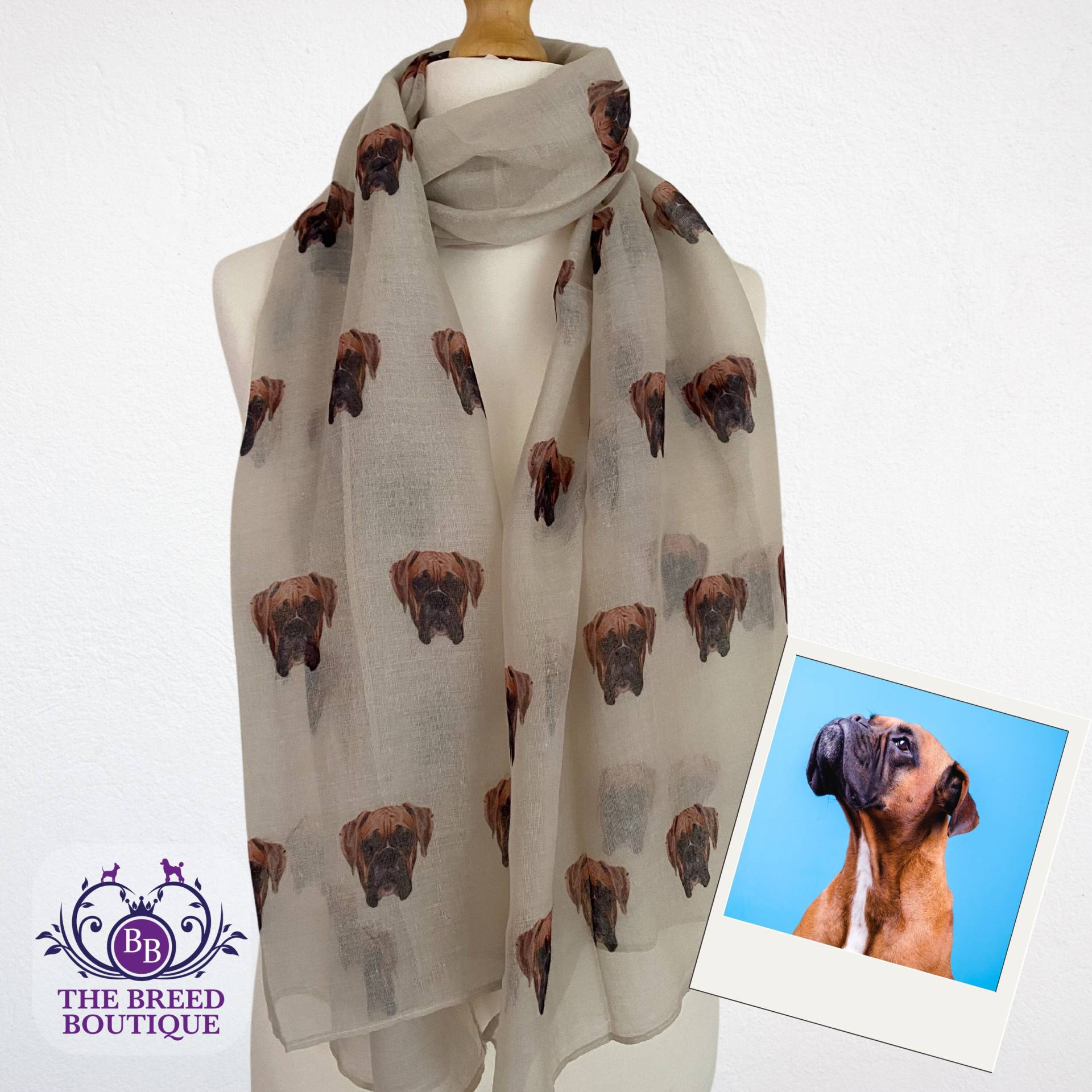 Boxer-Schal, Boxer-Hund-Aufdruck, Damen-Wickeltuch, Geschenk von TheBreedBoutique