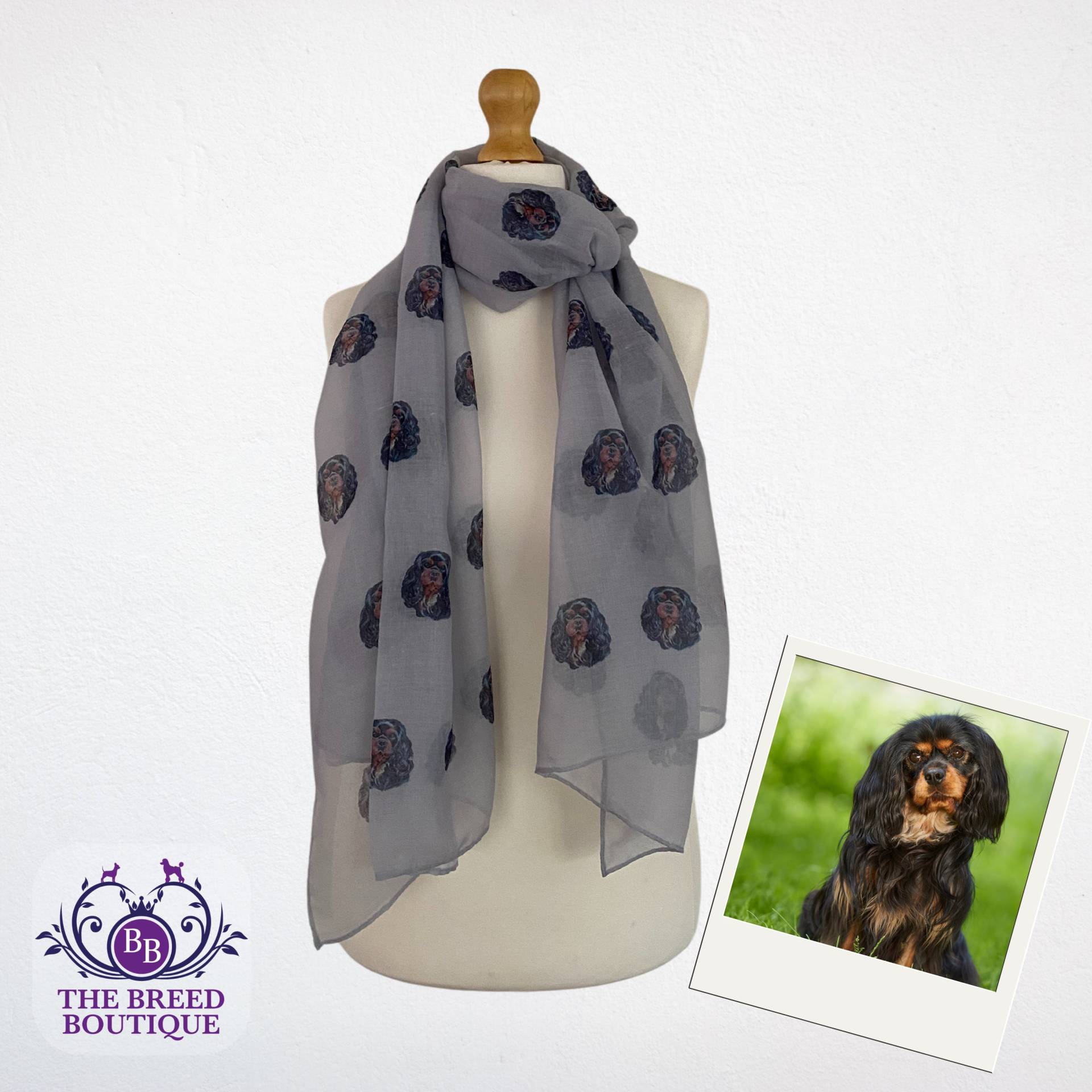 Cavalier King Charles Spaniel Schal Black & Tan Cavaliers Grauer Hintergrund Damen Wrap von TheBreedBoutique