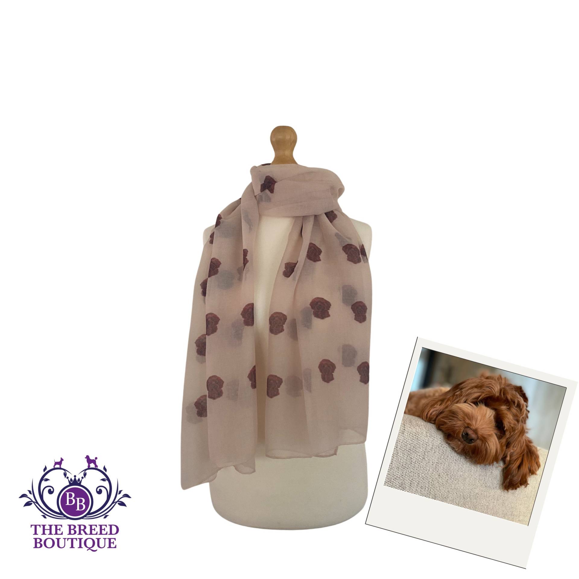 Labradoodle Halstuch Roter Hund Print Damen Schal Wrap in Creme von TheBreedBoutique