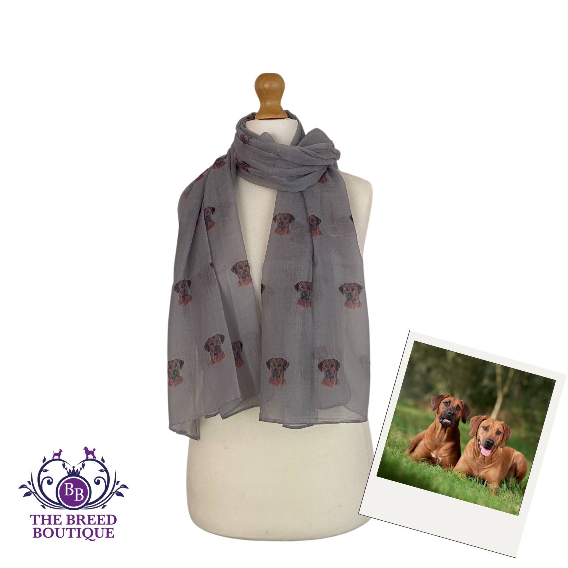 Rhodesian Ridgeback Hund Druck Damen Halstuch Dreieckstuch Creme Und Grau Wrap von TheBreedBoutique