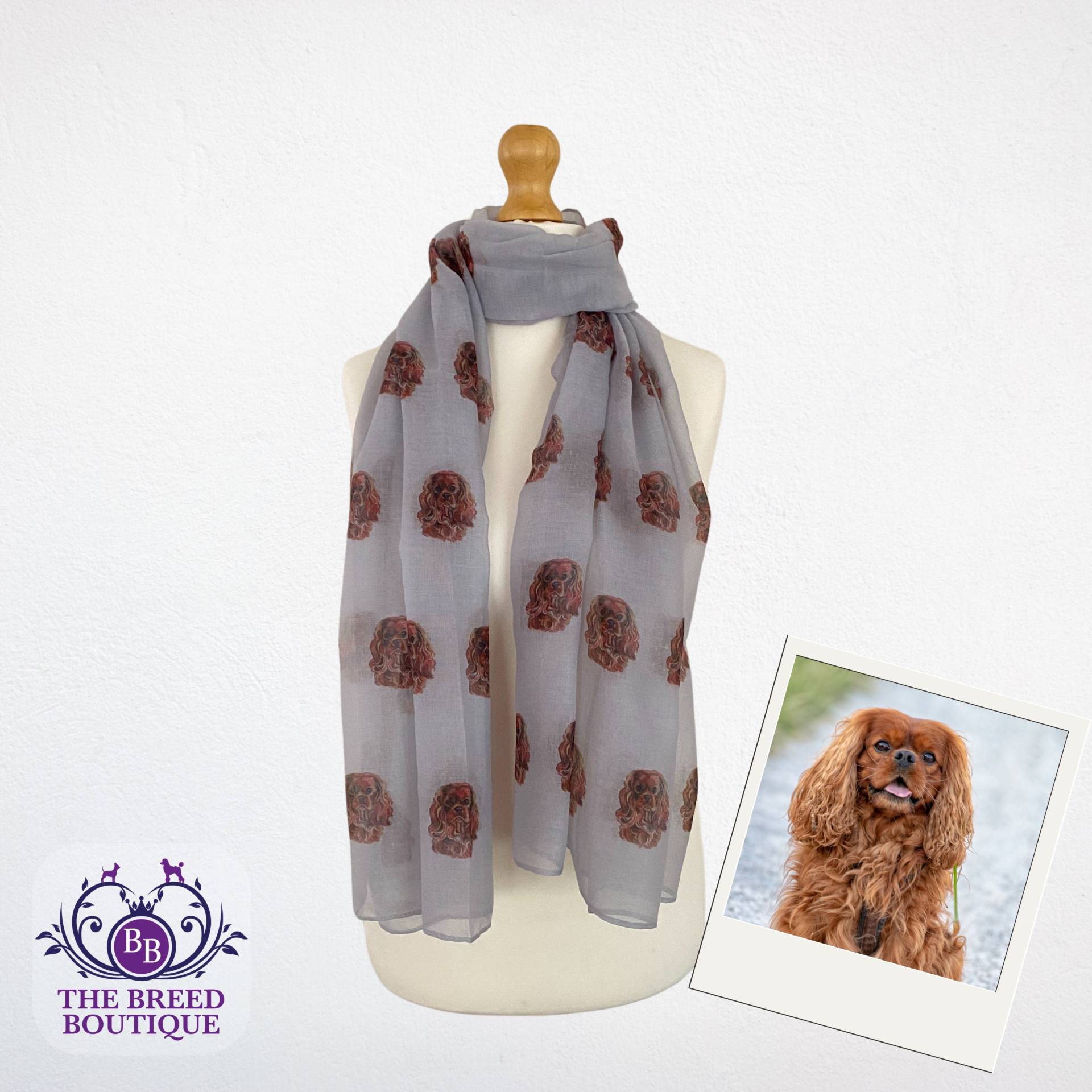 Ruby Cavalier King Charles Spaniel Hund Print Damen Schal in Grau Erhältlich von TheBreedBoutique