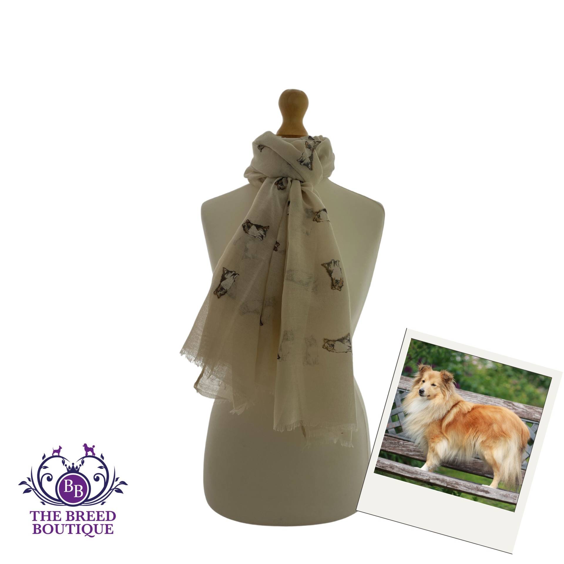 Shetland Sheepdog Print Damen Schal Erhältlich in 2 Farben Beige Und Pink von TheBreedBoutique