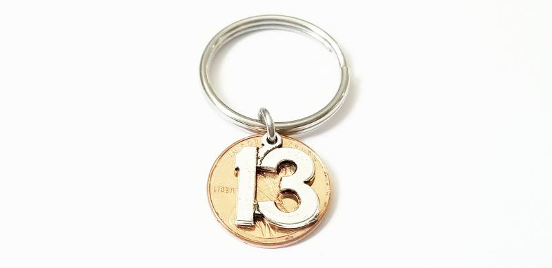 13.geburtstagsgeschenk 2011 2012 2013 13. Jahrestag Geschenk Penny Keychain Lucky Thirteen Bar Mitzwa Bat Mitzvah Schlüsselanhänger von TheBrightPenny