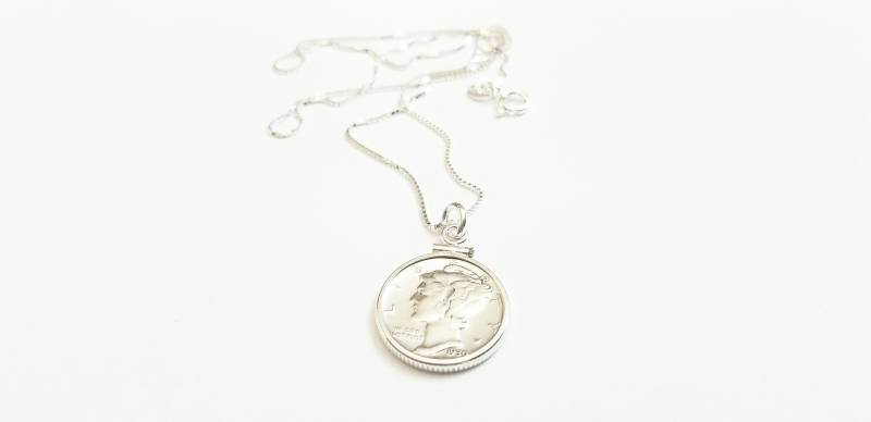 90Er Geburtstag Geschenk 1933 1934 1935 Sterling Dime Englisch Uk Drei Pence Halskette Penny Geboren Geburtstagsgeschenk Für Mama von TheBrightPenny
