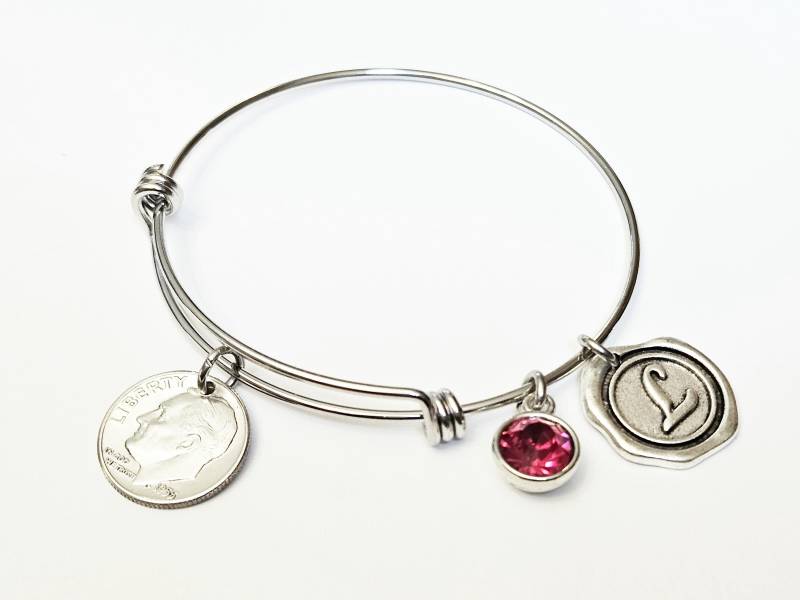 Birthday Dime Birthstone Armband Erweiterbarer Armreif 16., 18., 21., 30 von TheBrightPenny