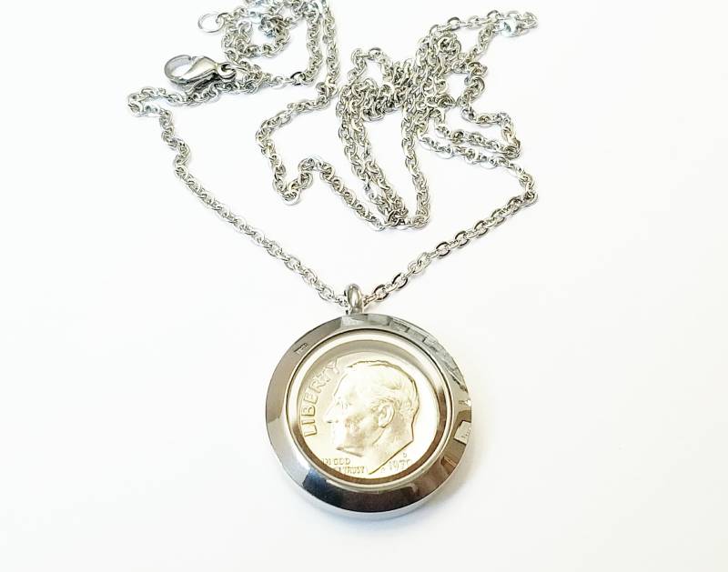 Dime Halsketten-Anhänger-Memory Floating Locket Penny Initial Living von TheBrightPenny