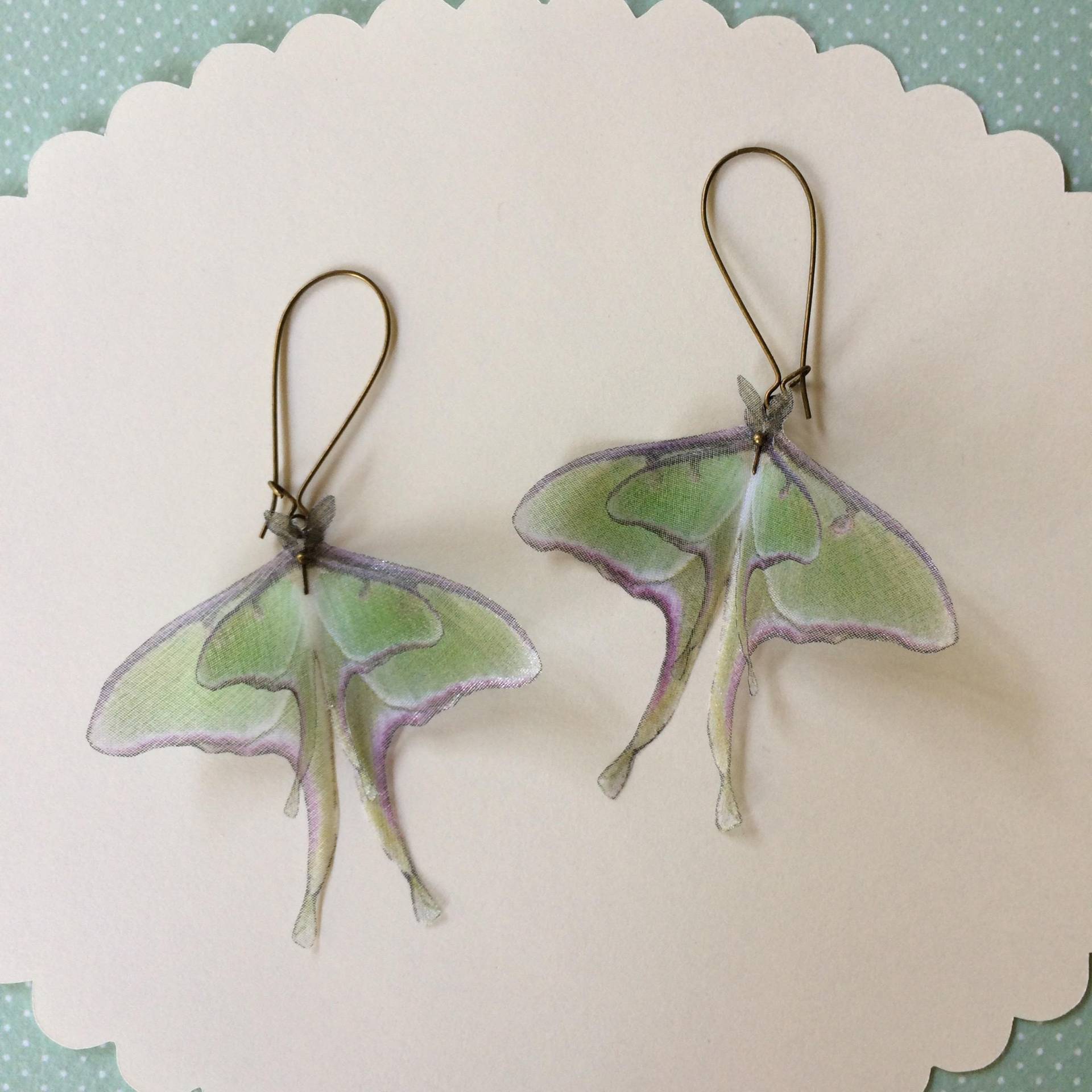 Luna Motten Ohrringe Aus Seidenorganza, Actias Luna, Schmetterling Luna Motten Ohrringe Aus Seidenorganza, Actias Luna, Schmetterling von TheButterfliesShop