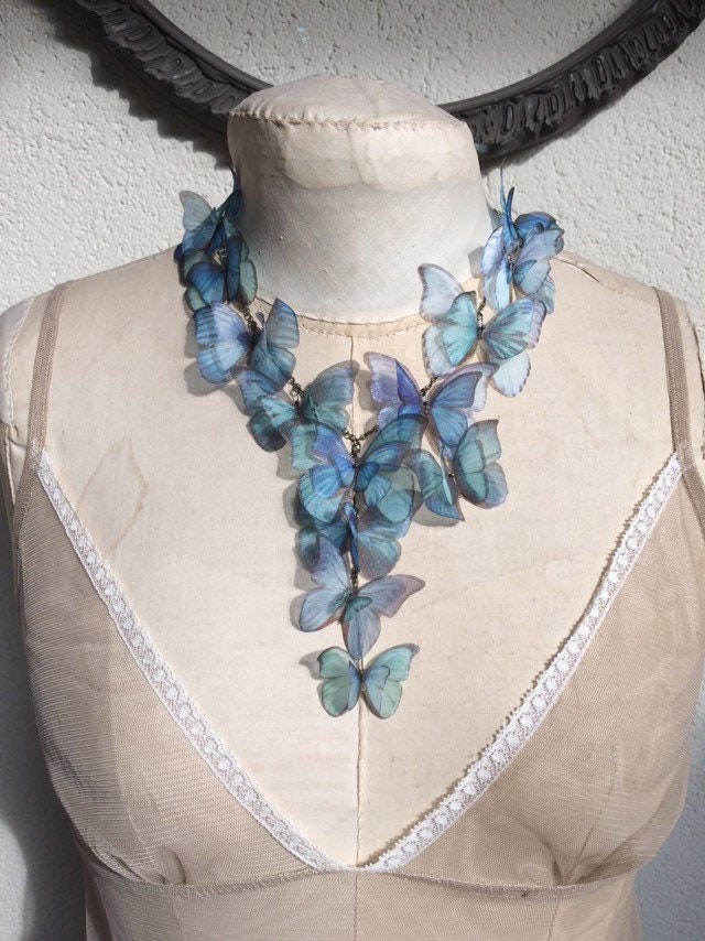 Schmetterling Halskette, Morpho Blauer Schmetterling, Seide Türkis Statement Lariat Halskette Schmetterling Halskette, Morpho Blauer Schmetterling, Seide Türkis Statement Lariat Halskette von TheButterfliesShop