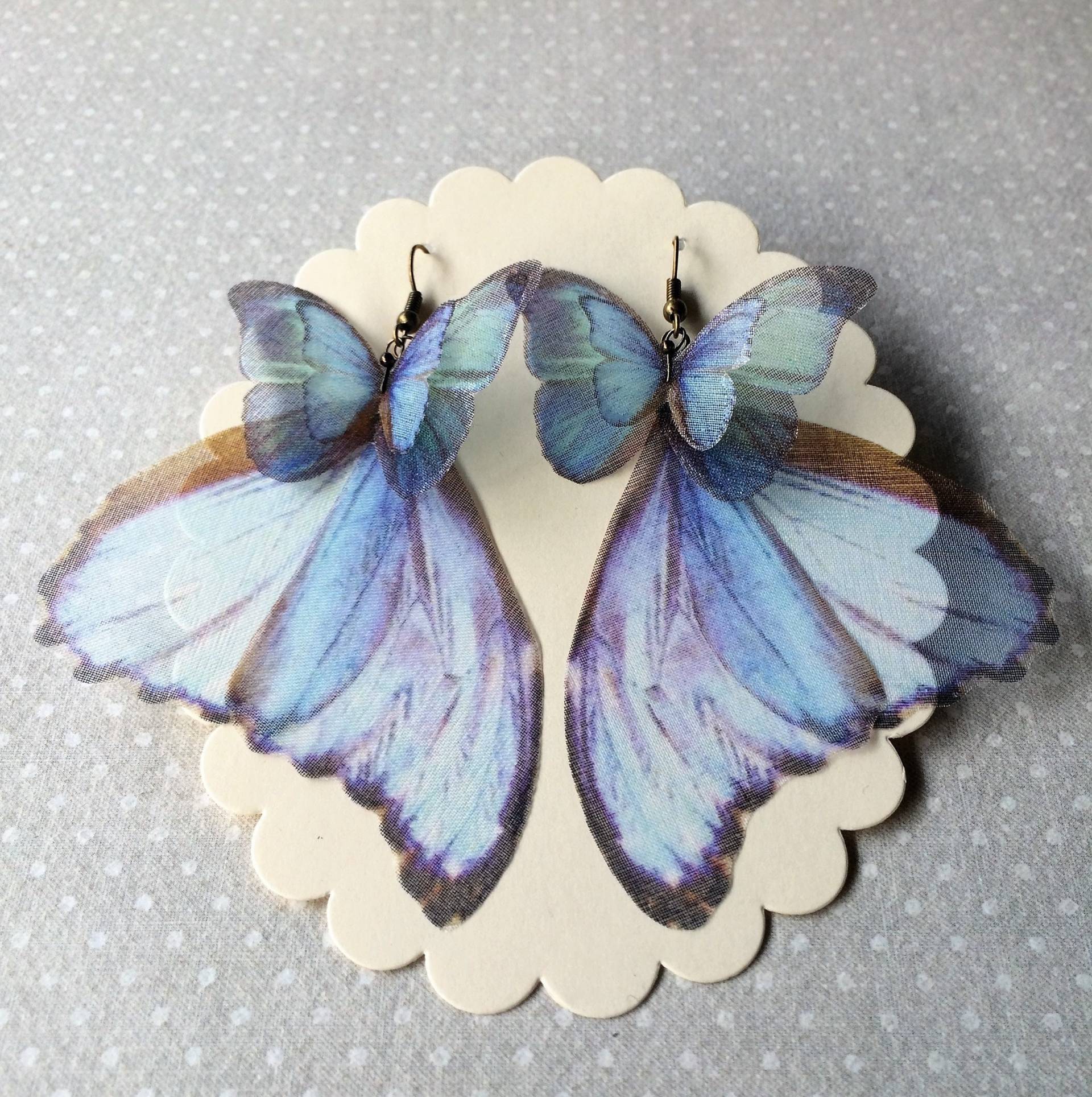 Schmetterling Ohrringe, Flügel Morpho Blau, Blaue Seide Schmetterling, Organza Stoff Schmetterling Ohrringe, Flügel Morpho Blau, Blaue Seide Schmetterling, Organza Stoff von TheButterfliesShop