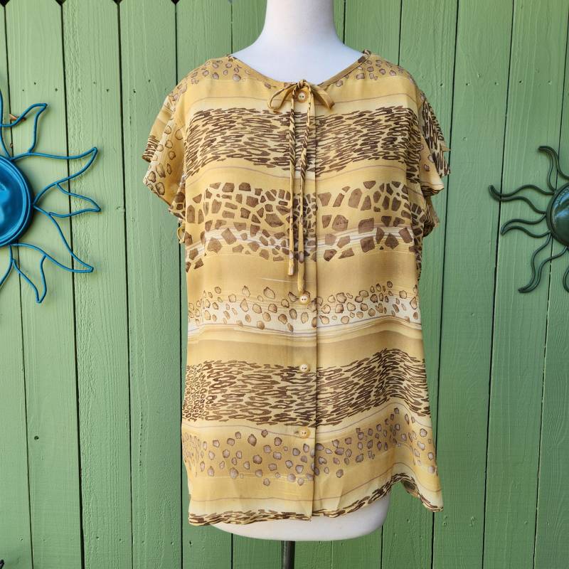 1990Er Augusto Schiere Georgette Animal Print Flatterärmel Bluse von TheCaravanCo