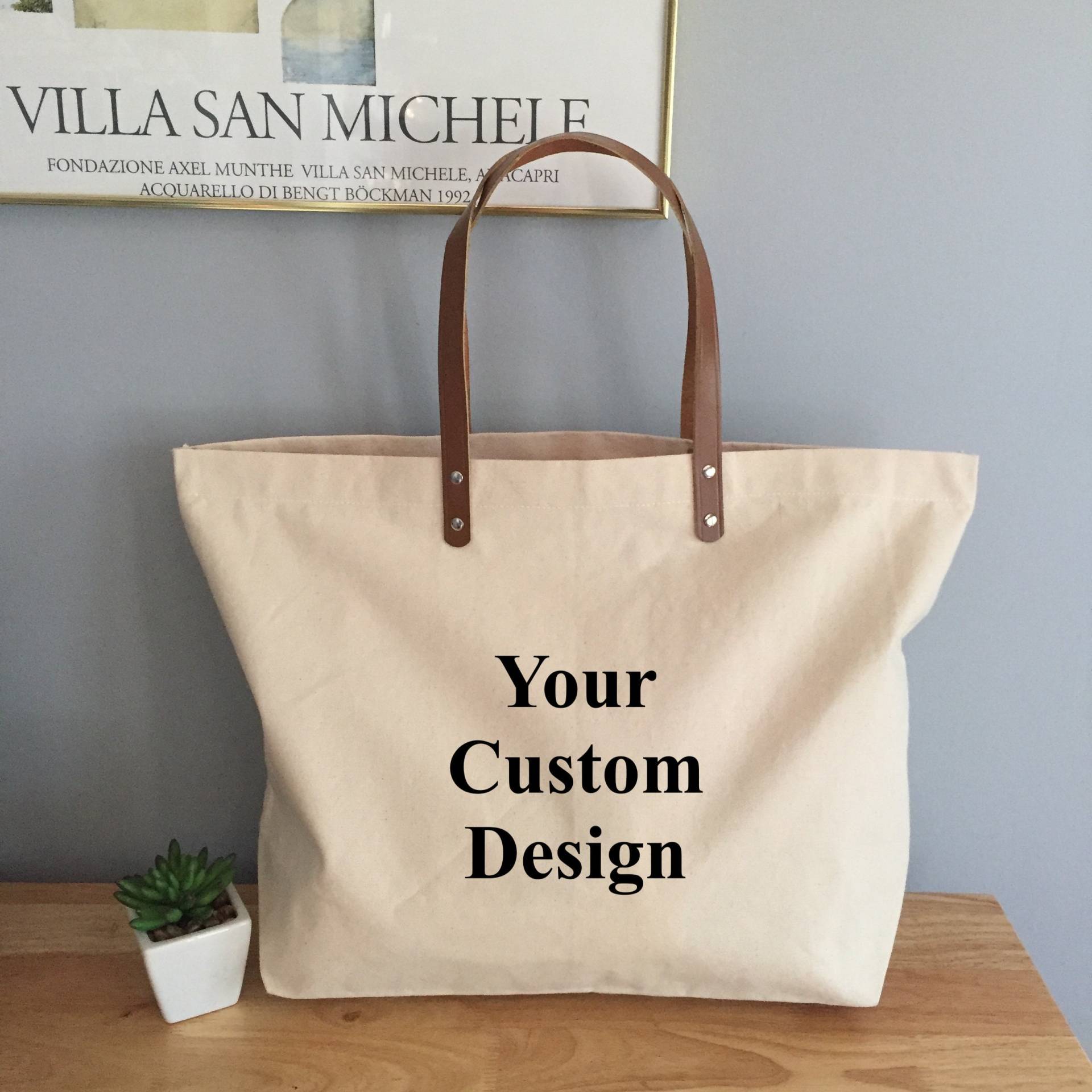 Personalisierte Custom Design Große Canvas-Einkaufstasche Mit Ledergriffen, Werbe-Einkaufstasche, Benutzerdefinierte Einkaufstasche Personalisierte Custom Design Große Canvas-Einkaufstasche Mit Ledergriffen, Werbe-Einkaufstasche, Benutzerdefinierte Einkaufstasche von TheChampagneSocial