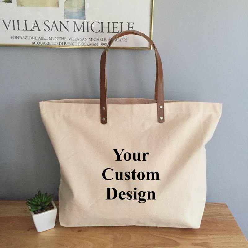 Personalisierte Custom Design Große Canvas-Einkaufstasche Mit Ledergriffen, Werbe-Einkaufstasche, Benutzerdefinierte Einkaufstasche Personalisierte Custom Design Große Canvas-Einkaufstasche Mit Ledergriffen, Werbe-Einkaufstasche, Benutzerdefinierte Einkaufstasche von TheChampagneSocial