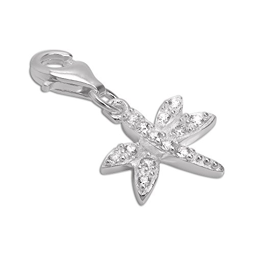 Sterling-Silber & CZ Kristall Libelle Charmanhänger mit Karabiner | Crystal Dragonfly Clip on Charm von jewellerybox