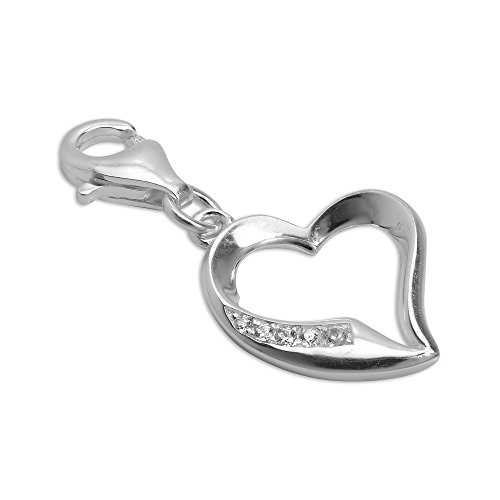 TheCharmWorks Sterling-Silber & CZ Kristall Offenes Herz Charmanhänger mit Karabinerverschluss | Open Heart Charm with Lobster Clasp von TheCharmWorks