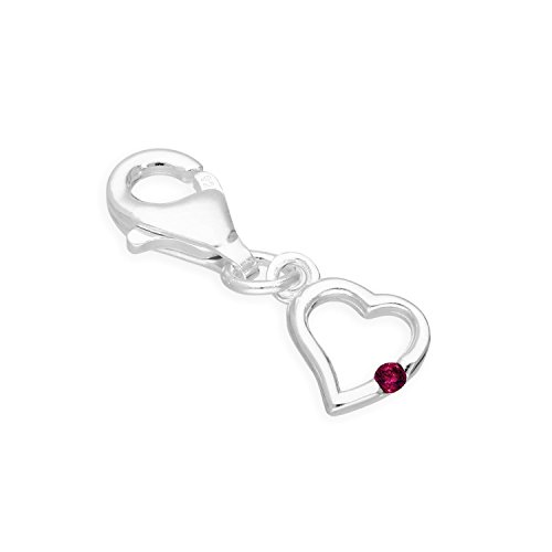 TheCharmWorks Sterlingsilber & Granat CZ Kristall Januar Geburtsstein Herz Anhänger zum Anklipsen von TheCharmWorks