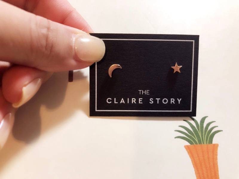 14K Rosegold Mond & Stern Piercing Set Tragus Helix Conch Ohrring von TheClaireStory