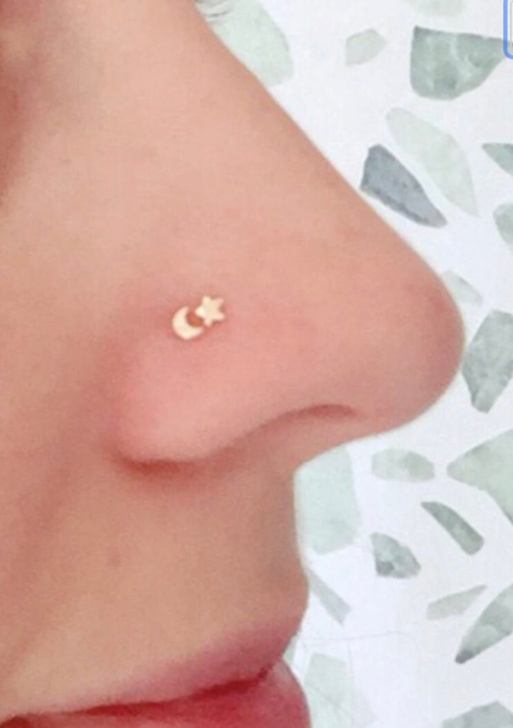 Mond Oder Stern 14K Gold Threadless Push-In Labret/Flat Back Monroe Innengefädeltes Knorpel Gn21 von TheClaireStory