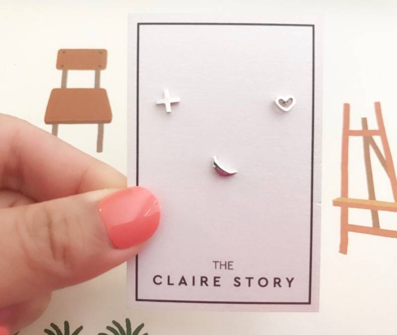 Mondsichel + Herz Kreuz Piercing Set/Knorpelohrring Tragus Ohrstecker von TheClaireStory