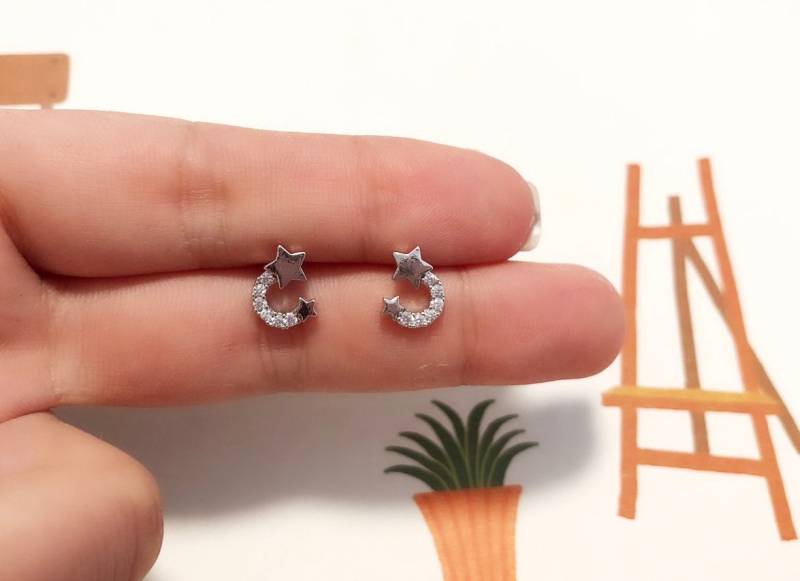 Sterling Silber Stern Ohrstecker Elegante Cz Pin Ohrringe von TheClaireStory