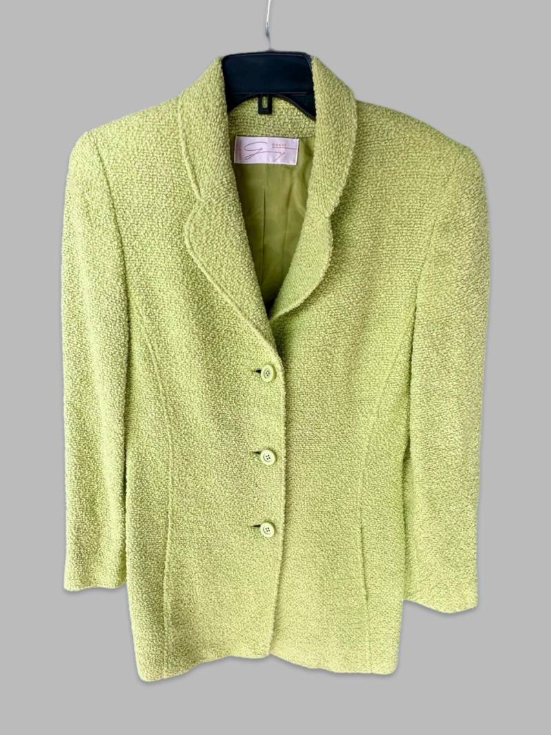 Medium - Vintage 80Er/90Er Jahre Genny Italien Chartreuse Grün Wolle Boucle Button Heavy Blazer Mantel von TheClassicKitten