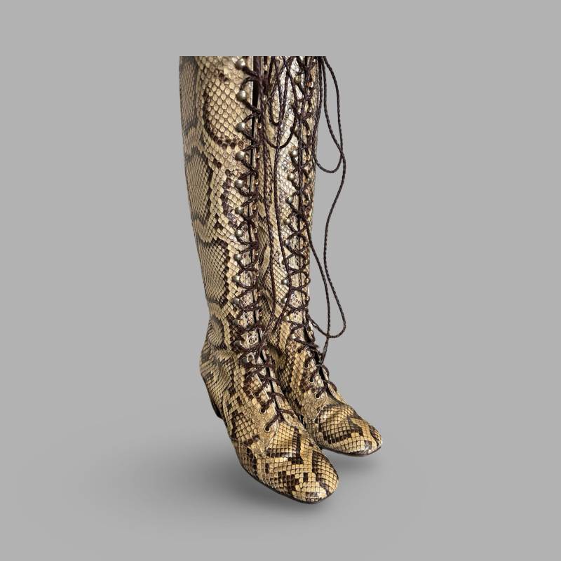 Seltene 1960S Overknee Python Schlangenleder Gogo Schnürstiefel Gr. 38 von TheClassicKitten