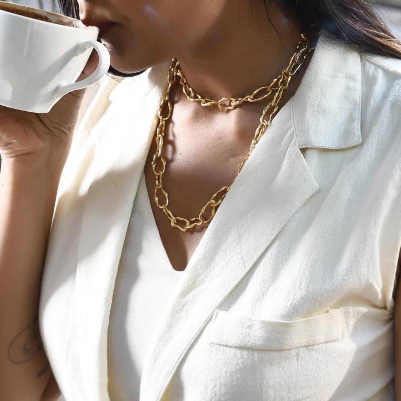 Lange Gliederkette Aus Messing, Vergoldet, Von Studio Kassa Jaipur in Indien von TheCocoonBoutique