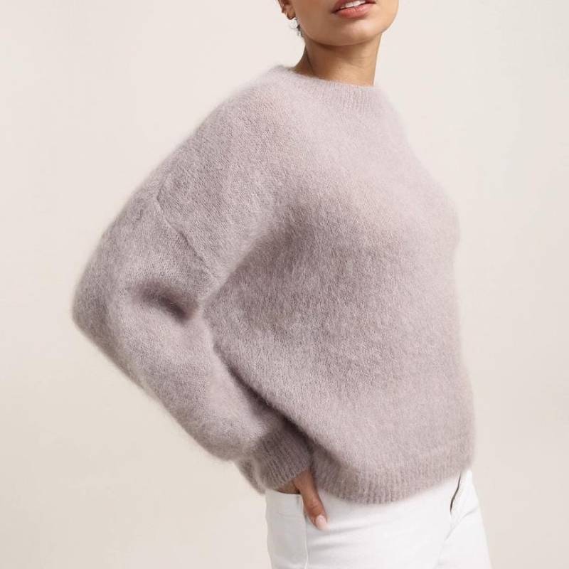 Pullover Mit Rundhalsausschnitt Aus 74% Kid-Mohair in Bordeaux Größe M Italien von TheCocoonBoutique