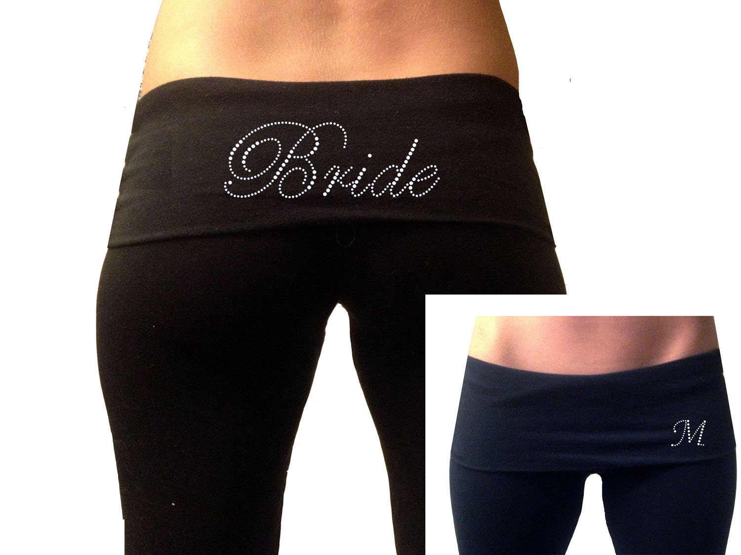 Benutzerdefinierte Braut Schwarz Falten Über Yogahosen Mit Monogramm Initial. Braut-Trainingshose. Yogahosen. Braut-Geschenk von TheComfortBride