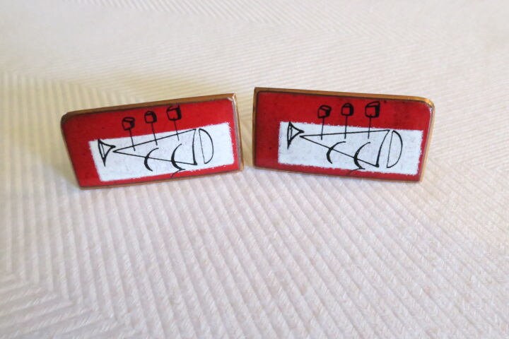 Vintage Mid Century Modernist Kupfer Emaille Abstrakte Trompete Manschettenknöpfe Vintage Mid Century Modernist Kupfer Emaille Abstrakte Trompete Manschettenknöpfe von TheConsummateImage
