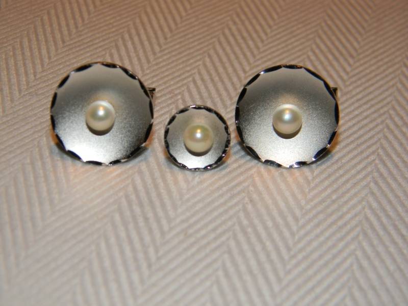 Vintage Modernist Sterling Silber Manschettenknöpfe & Krawatten Tack Set von TheConsummateImage