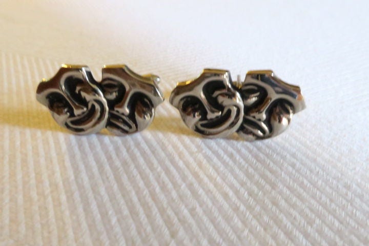 Vintage Silber Ton Komödie Tragödie Maske Manschettenknöpfe von TheConsummateImage