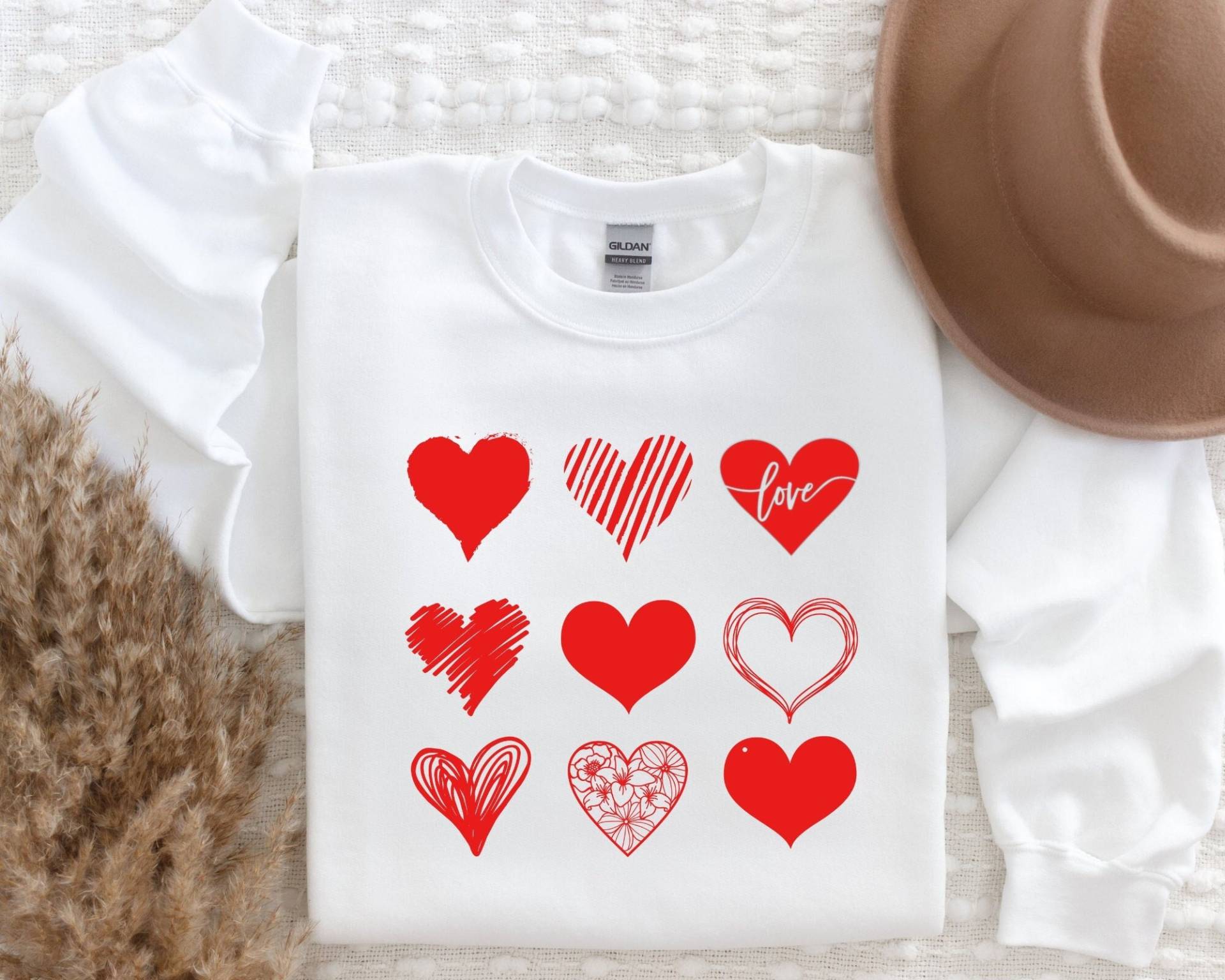 Valentinstag Shirt Geschenk, Valentine Es Heart Doodles Love Sweatshirt, Sweater, Cute Damen Tees, Crewneck von TheCoollestStore