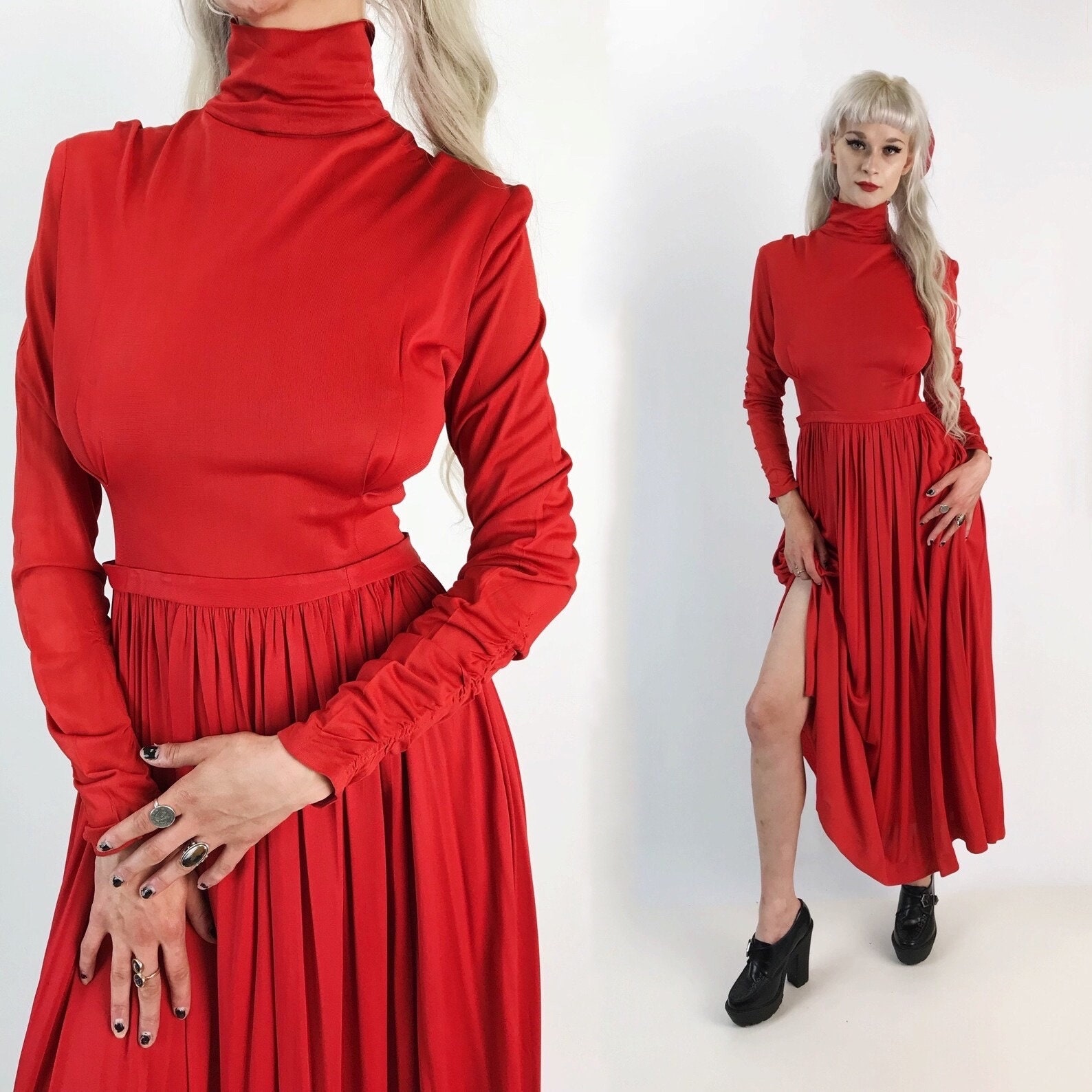 1940 Kirschrot Handgefertigt Schöne Langarm Nylon Kleid Klein - Romantisch One Of A Kind Valentines Lange Formal True Vintage Bescheidenes 1940 Kirschrot Handgefertigt Schöne Langarm Nylon Kleid Klein - Romantisch One Of A Kind Valentines Lange Formal True Vintage Bescheidenes von TheCosmicCircle