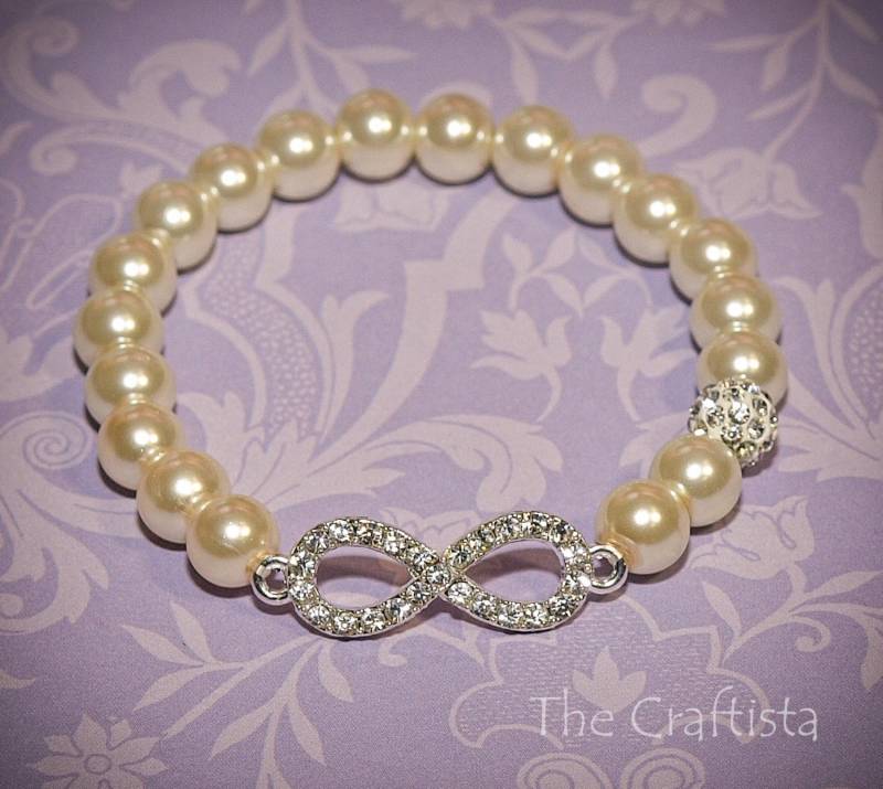 Brautjungfer Infinity Armband Strass Silber Perlen, Du Wählst Die Farbe von TheCraftista