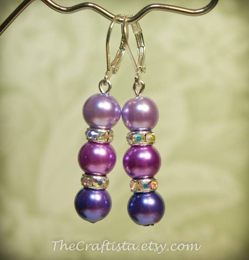 Lila/Lavendel Indigo Perlen Brautjungfer Ohrringe, Set, Geschenk, Perlenohrringe von TheCraftista