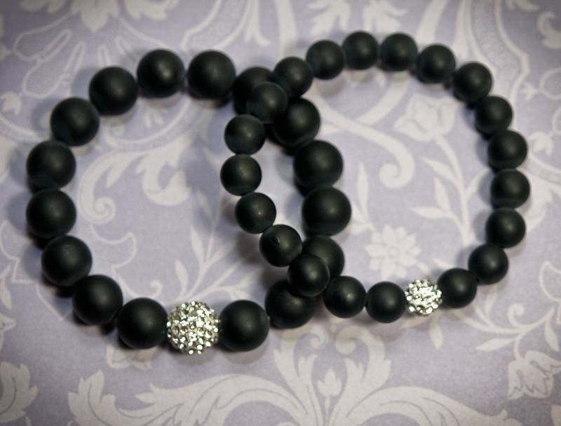 Mattes Onyx Armband, Papa Schwarzer Matte Finish, Vater-Tochter Seine Und Ihre Armbänder, Onys Armband von TheCraftista