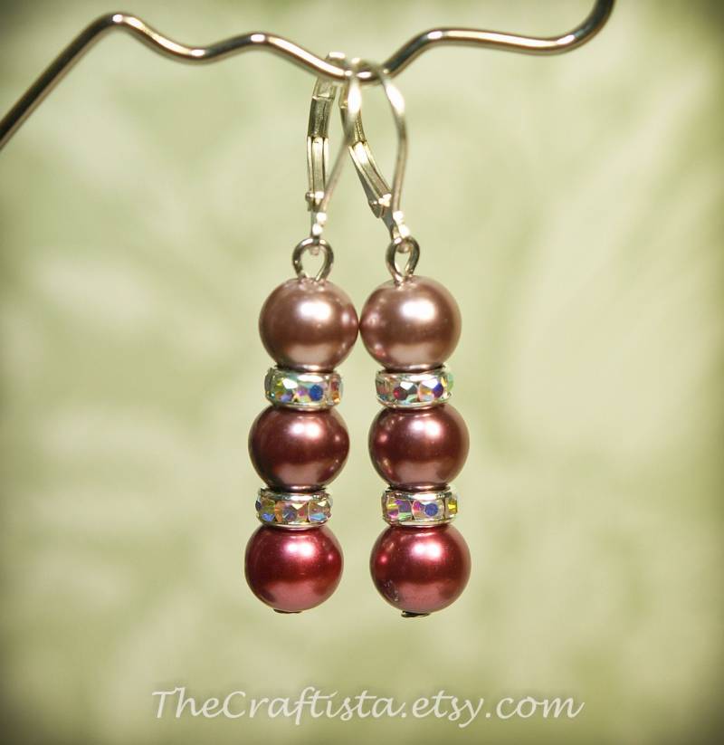 Mauve, Alte Rose, Burgund Ohrringe, Brautjungfern Mauve Perlen Set, Geschenk, Ohrringe von TheCraftista