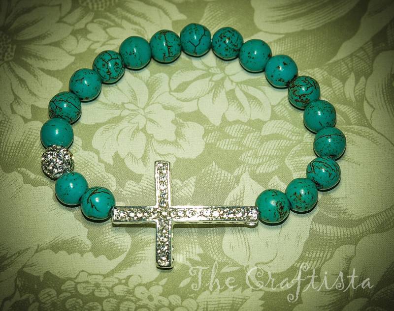 Seitlich Kreuz Armband Strass Silber Türkis von TheCraftista