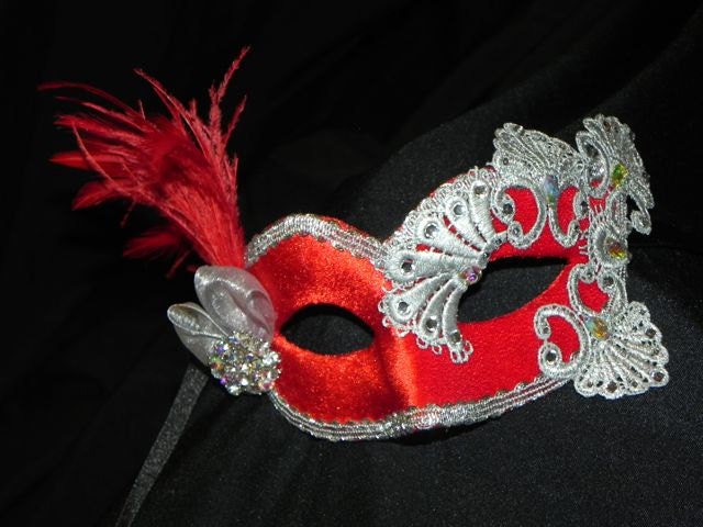 Spitze Und Federn Karnevalsmaske in Rot Silber Spitze Und Federn Karnevalsmaske in Rot Silber von TheCraftyChemist07