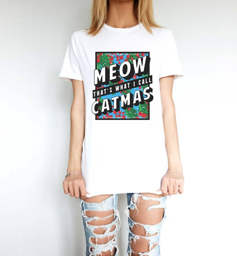 Weihnachts-T-Shirt, Katzen-T-Shirt, Miau, Das Ist, Was Ich Catmas-T-Shirt Nenne, Wichtel von TheCrazyCatBoutique