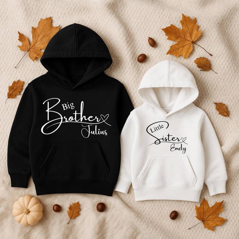Personalisierter Geschwister Hoodie Mit Name, Big Brother Little Sister Pullover, Kinder Namen, Geschenk Weihnachten von TheCreationsCrew
