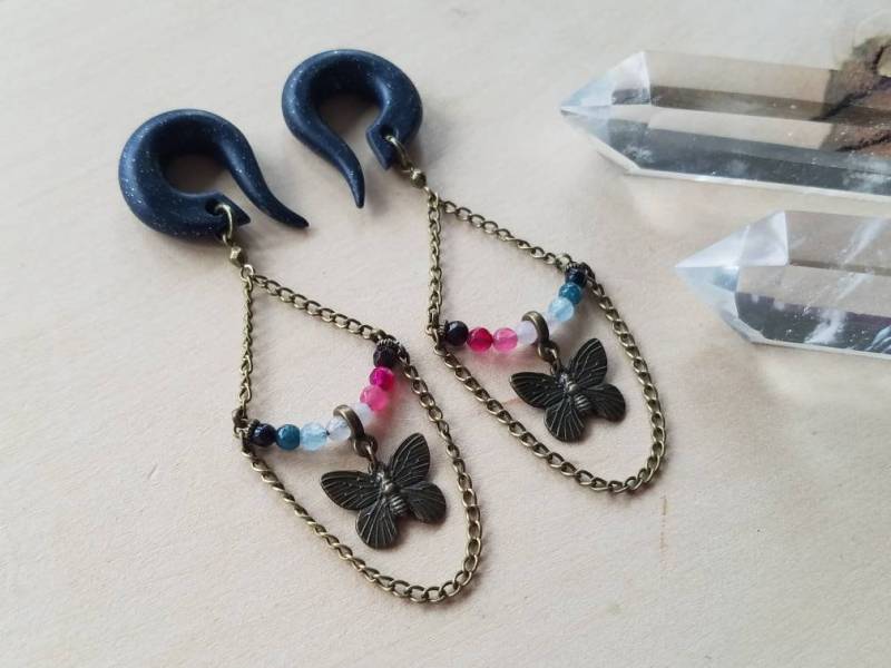 Schmetterling Schmuckstein Ohrstecker // Vintage Plugs Gauges von TheCreatorsCreations